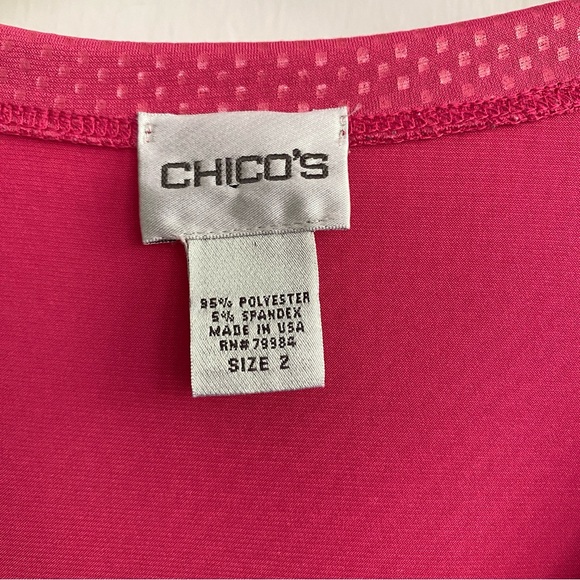 CHICO’S Pink Short Sleeve Top Bright & Shimmery Scoop Neck Tee Size 2 LARGE - Picture 6 of 9